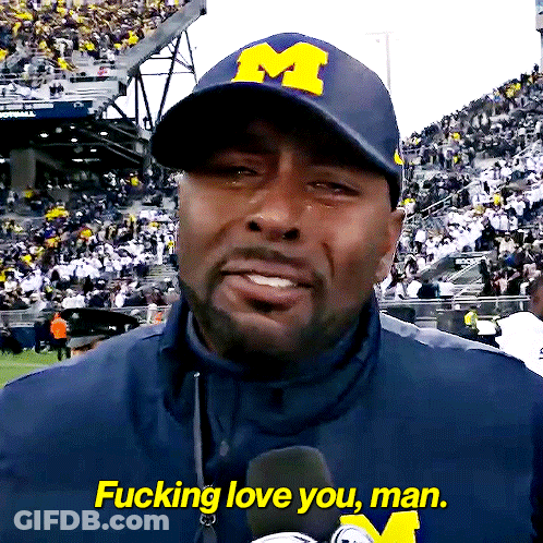 A Man Wearing A Michigan Hat Says Fucking Love You Man GIF