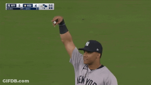 A Man Wearing A New York Jersey Stands On A Field GIF