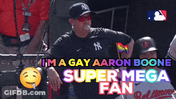 A Man Wearing A Ny Hat And Sunglasses Says I 'M A Gay Aaron Boone GIF