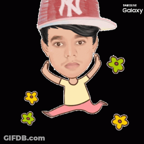 A Man Wearing A Ny Hat Is Surrounded By Flowers GIF