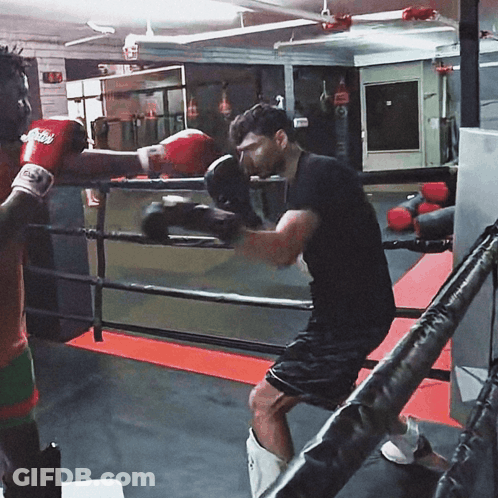 A Man Wearing A Pair Of Fairtex Boxing Gloves Is Boxing Another Man GIF