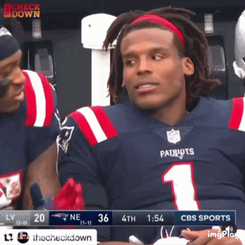 A Man Wearing A Patriots Jersey Is Sitting In The Stands GIF