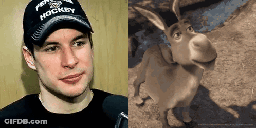 A Man Wearing A Pennsylvania Hockey Hat Is Next To A Donkey GIF