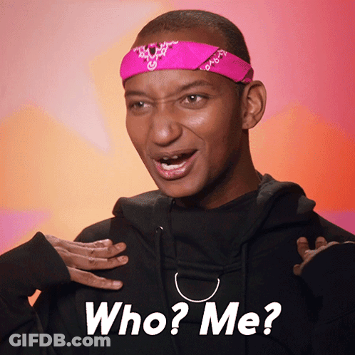Man In Pink Headband And Black Hoodie Says Who Me GIF