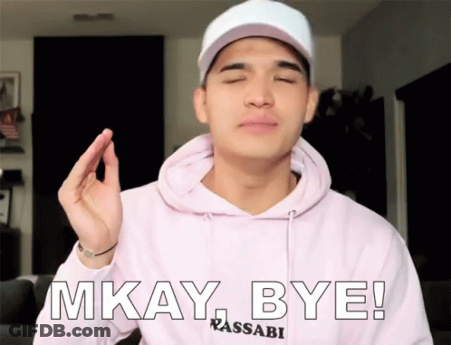 A Man Wearing A Pink Hoodie With The Words Mkay Bye On It GIF