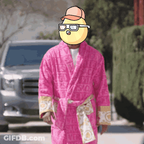Man In Pink Robe With Smiley Face GIF
