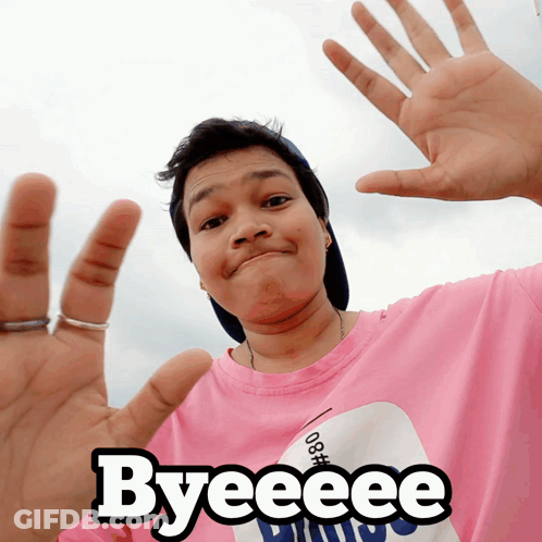 A Man Wearing A Pink Shirt That Says Byeeee GIF