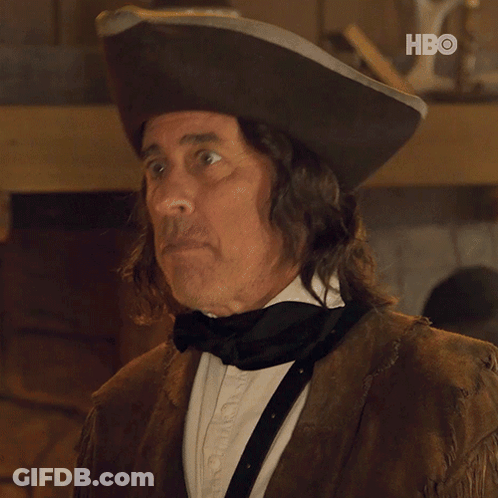 A Man Wearing A Pirate Hat And A Bow Tie With The Hbo Logo In The Corner GIF