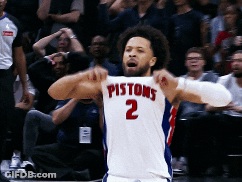 A Man Wearing A Pistons Jersey With The Number 2 On His Chest GIF
