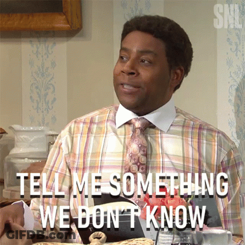 A Man Wearing A Plaid Shirt And Tie Says Tell Me Something We Don 'T Know GIF