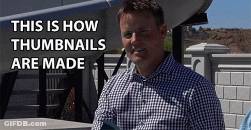 A Man Wearing A Plaid Shirt Is Standing In Front Of A Sign That Says This Is How Thumbnails Are Made GIF