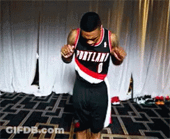 A Man Wearing A Portland Jersey Is Dancing GIF