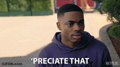 A Man Wearing A Purple Hoodie Says " Precitate That " GIF