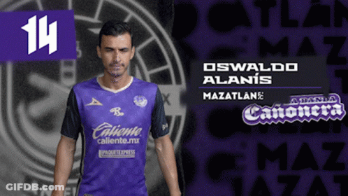 A Man Wearing A Purple Shirt That Says Caliente Caliente.mx GIF