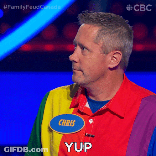 A Man Wearing A Rainbow Shirt Has A Name Tag That Says Chris GIF