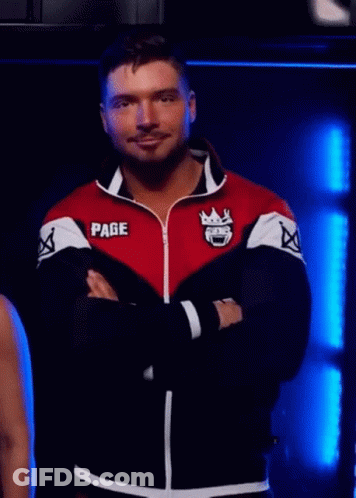 A Man Wearing A Red And Black Jacket With The Word Page On The Front GIF