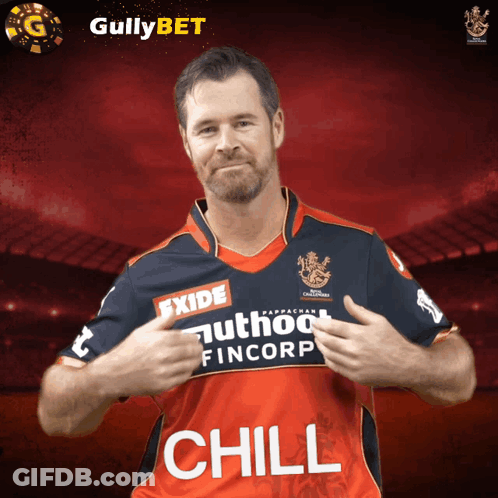 A Man Wearing A Red And Blue Shirt That Says Chill On It GIF
