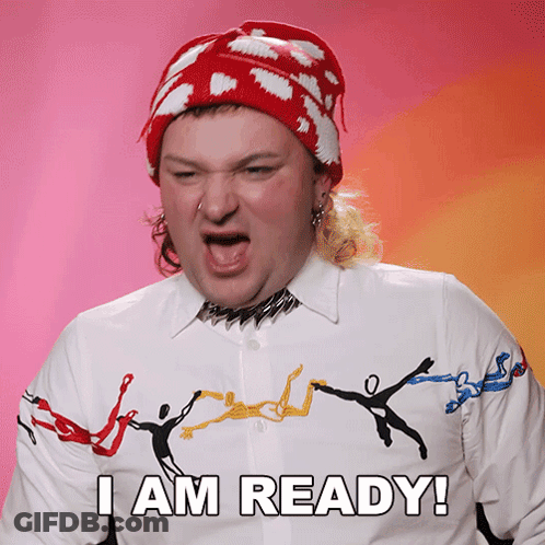 A Man Wearing A Red And White Hat And A White Shirt Says I Am Ready GIF