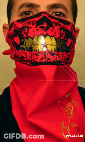 A Man Wearing A Red Bandana That Says Yeschat.ai On It GIF