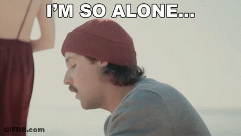 A Man Wearing A Red Beanie Says " I 'M So Alone " GIF