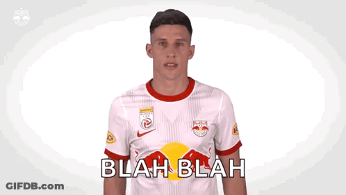 A Man Wearing A Red Bull Jersey Is Giving A Thumbs Up And Says Blah Blah GIF