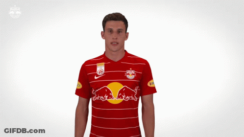A Man Wearing A Red Bulls Jersey With The Number One On It GIF