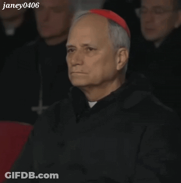 A Man Wearing A Red Hat And A Black Robe Is Sitting In A Crowd With The Name Janey0406 Written Below Him GIF