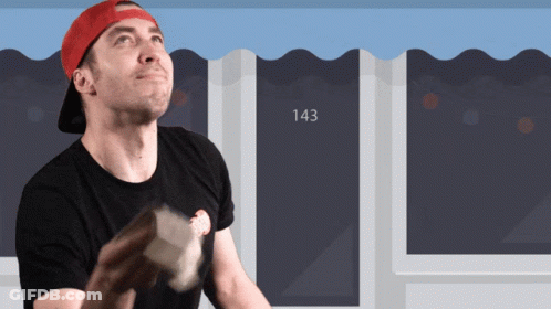 A Man Wearing A Red Hat And A Black Shirt Stands In Front Of The Number 143 GIF