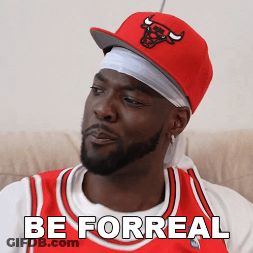 Man In Red Hat And Jersey With Be For Real Text GIF