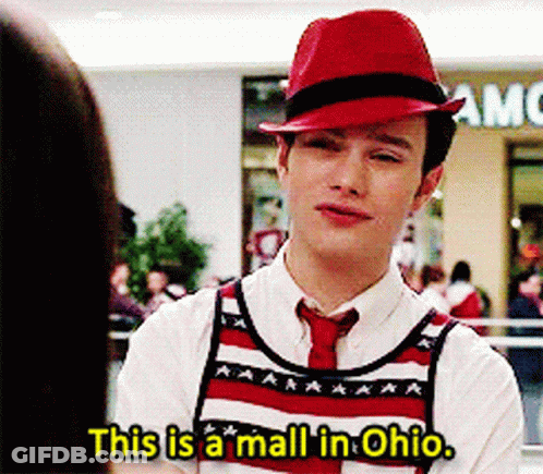 A Man Wearing A Red Hat And A Vest Says This Is A Mall In Ohio GIF