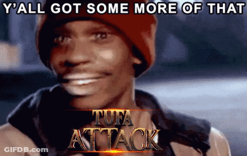 A Man Wearing A Red Hat Is Smiling In Front Of A Tuna Attack Logo GIF