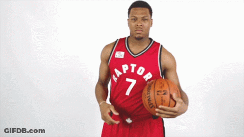A Man Wearing A Red Raptors Jersey Holds A Basketball GIF
