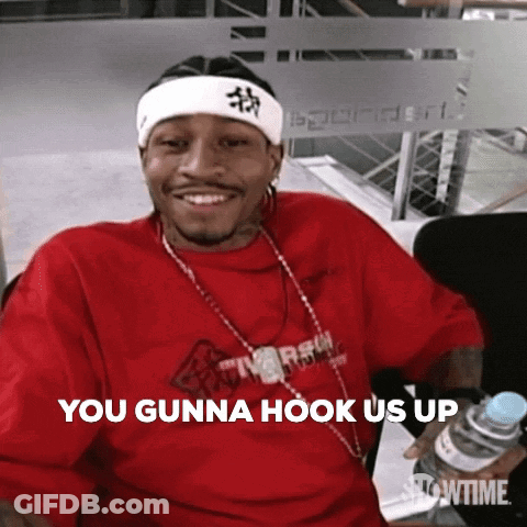 A Man Wearing A Red Shirt And A White Headband Says You Gunna Hook Us Up .. GIF