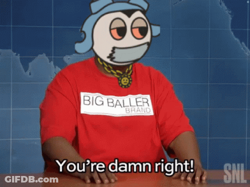 A Man Wearing A Red Shirt That Says " Big Baller Brand " GIF