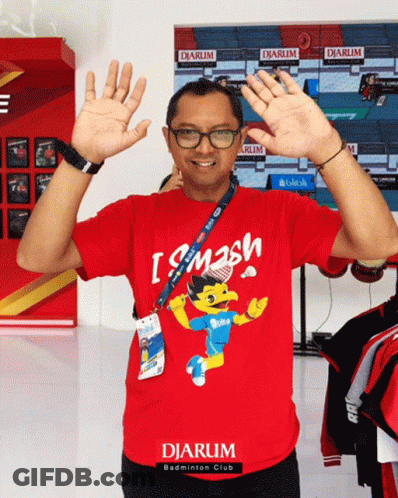 A Man Wearing A Red Shirt That Says I Smash On It GIF