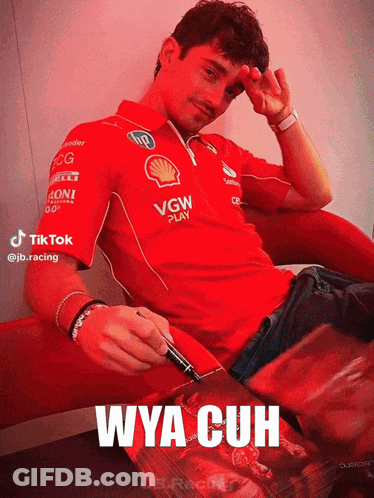 A Man Wearing A Red Shirt That Says Vgw Play On It GIF