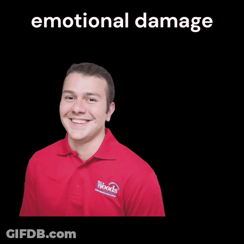 A Man Wearing A Red Shirt That Says Woods On The Front GIF