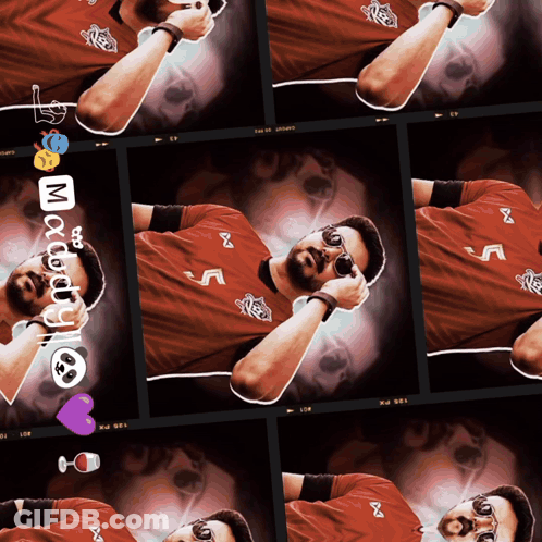 A Man Wearing A Red Shirt With The Letter M On It Is Laying Down GIF
