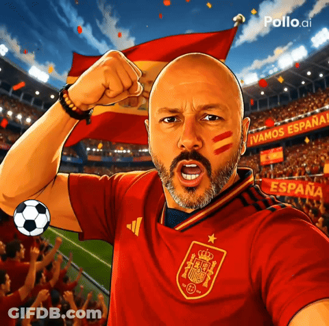 A Man Wearing A Red Spain Jersey With A Crown On It GIF