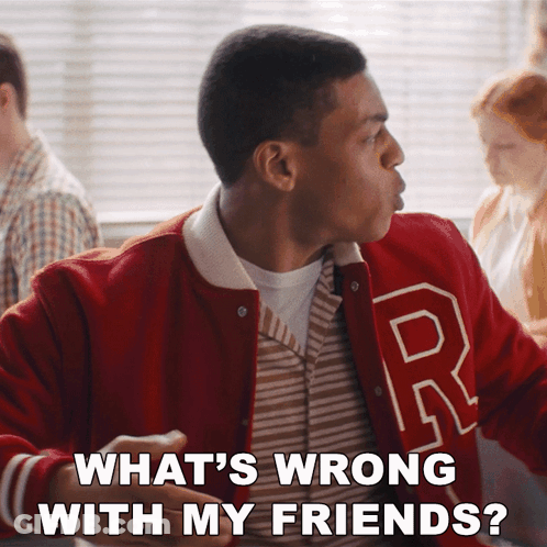 A Man Wearing A Red Varsity Jacket With The Letter R On It GIF