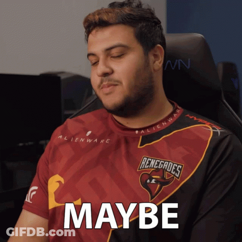 A Man Wearing A Renegade 'S Shirt Is Saying Maybe GIF