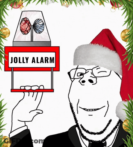 A Man Wearing A Santa Hat Holds A Jolly Alarm GIF