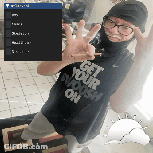 A Man Wearing A Shirt That Says Get Your Swoosh On Holds A Cigarette GIF