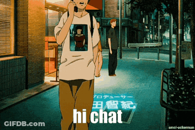 A Man Wearing A Shirt That Says Hi Chat On It GIF