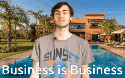 A Man Wearing A Shirt That Says Sunset Stands In Front Of A Swimming Pool GIF