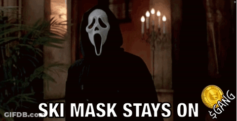 A Man Wearing A Ski Mask And Sunglasses Says Ski Mask Stays On $ Gang GIF