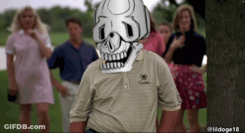 A Man Wearing A Skull Mask And A Cadillac Shirt GIF