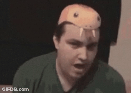 A Man Wearing A Snake Mask On His Head Is Saying I 'M A Snake . GIF