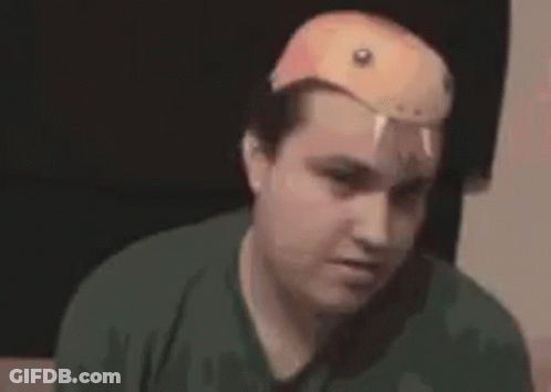 A Man Wearing A Snake Mask On His Head Is Saying I 'M A Snake . GIF