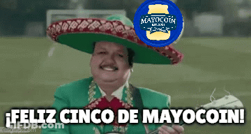A Man Wearing A Sombrero And Holding A Guitar Says Feliz Cinco De Mayo Coin GIF